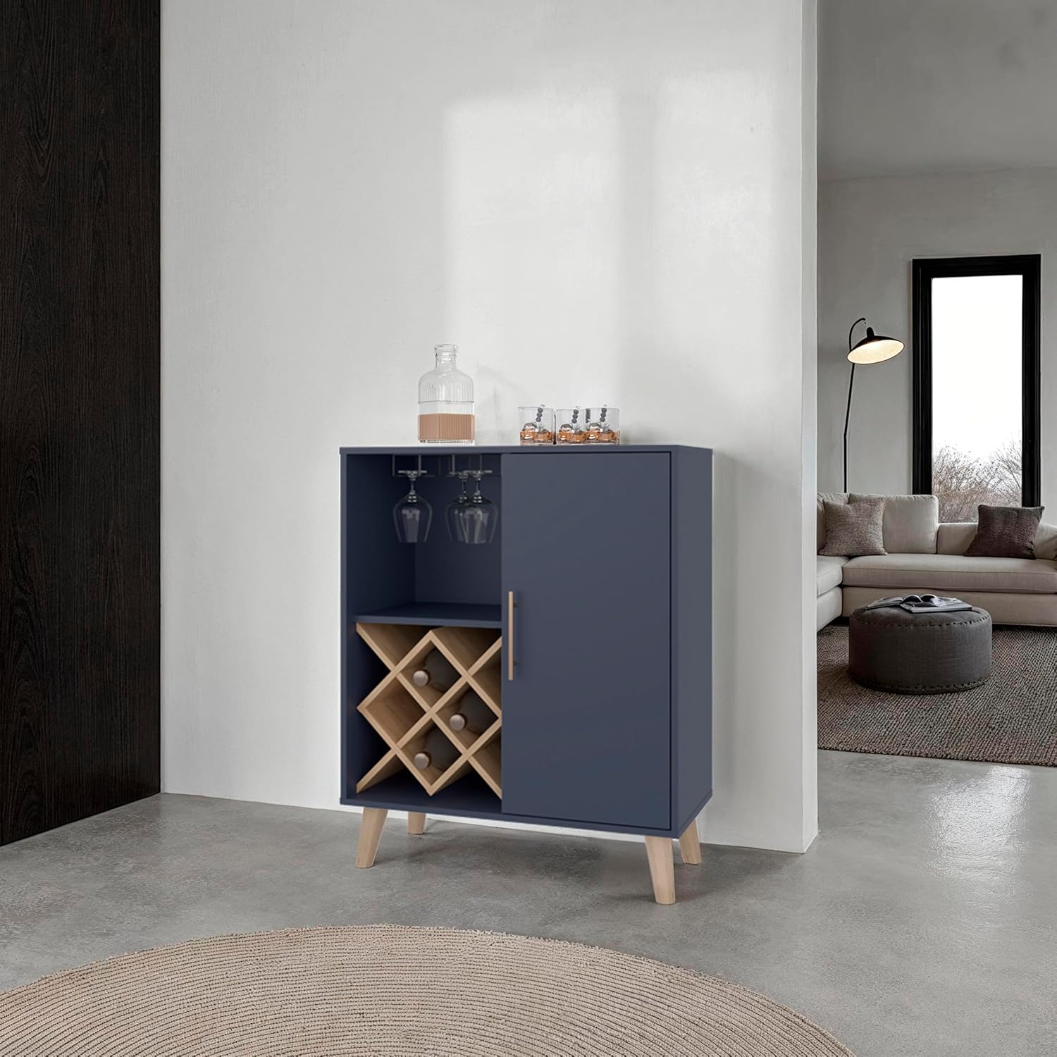 Home Bar Shelves - Дубовый синий барный шкаф с 4